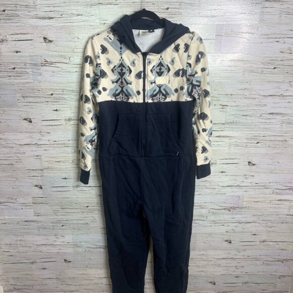 Picture clothing Navy and Cream Hooded Onesie don’t panic go organic medium - Picture 1 of 8